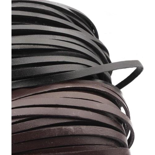 5 Meters 5*2mm Black /Coffee Flat Real Leather Cord For Jewelry Making Fine Jewelry