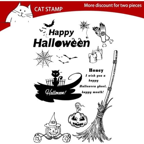Halloween Broom Cat Cutting Dies Clear Stamps For Scrapbooking Card Making Photo Album Silicone Stamp DIY Decorative Crafts