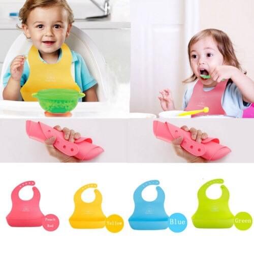 Silicone Baby Bibs Waterproof Bibs Silicone Feeding Baby Bibs Burp For Children Self Feeding Care Roll up Food Catcher Pocket