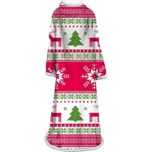 New Warm Blanket with Sleeve Adults Kids Happy Christmas Printed Sherpa Fleece Wearable Throw Blanket Winter Blankets Robe Gown