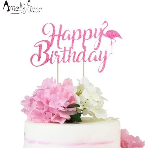 Happy Birthday Flamingo Cake Topper Summer Party Decorations Pink Flamingo Birthday Glitter Cake Topper Decorations Supplies