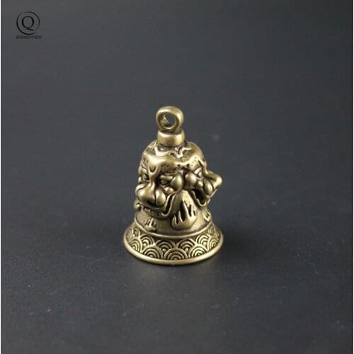 Vintage Bell for Christmas Tree Hanging Three Lions Pure Brass Exorcism Bells Feng Shui Car Keychain Pendant Jewelry Men Keyring