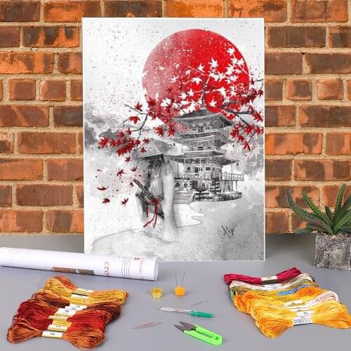 Flower Sakura Printed Water-Soluble Canvas 11CT Cross-Stitch DIY Embroidery Patterns DMC Threads Handiwork Painting Adults