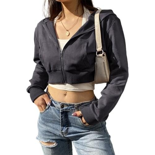 Korean Women Loose Style Coat Solid Color Long Sleeve Hooded Jacket with Pockets Black/White V-neck Cardigan