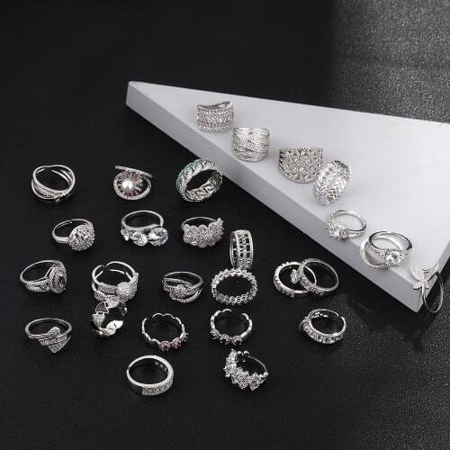 Women Charm Rings Classic Inlaid Zircon Silver Color Rings Various Styles Banquet Engagement Ring Birthday Gifts For Girlfriend