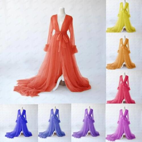 Sexy Tulle Maternity Robes for Photo shoot Custom Made Long Women Dress Sheer See Through Tulle Maternity Dresses