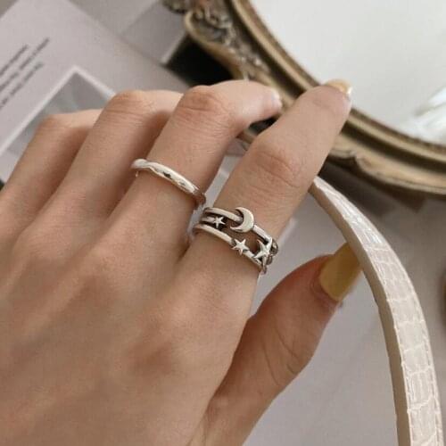 Vintage Moon Star Finger Rings for Women Girl Punk Hip Hop Opening Adjustable Ring Couples Rings Statement Jewelry Gift Fashion