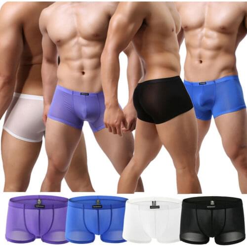 1/4PCS Transparent Men Sexy Seamless Underwear Pants Boxer Shorts Male Low Rise Mesh Slips Homme Panties Swimwear Male Nightwear