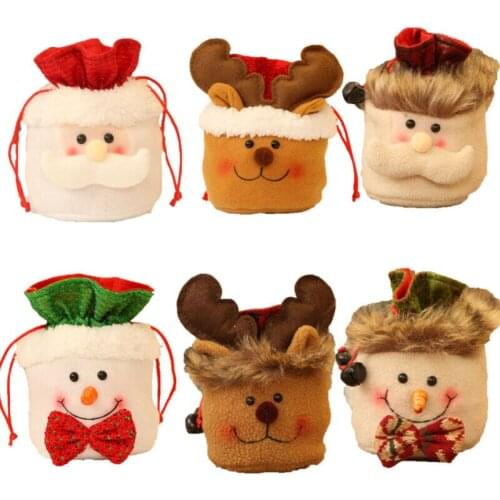 1Pcs Christmas Kids Candy Bags Pouch Cotton Santa Claus Snowmen Xmas Gift Bag Children Bag Drawstring Container Organizer Bags