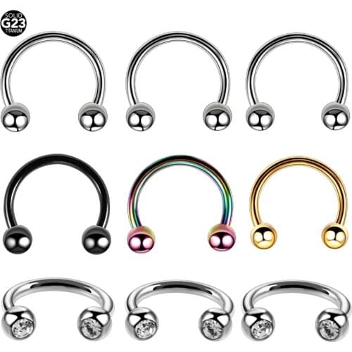 10PCS G23 Titanium Horseshoe Ring Piercing Crystal Ear Tragus Cartilage Eyebrow Lip Ring Nose Septum Hoop Rings Piercing Jewelry
