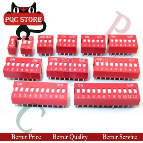 10PCS Slide Type Switch Module 1 2 3 4 5 6 7 8 9 10 12 Bit 2.54mm Position Way DIP Red Pitch Toggle Switch Red Snap Switch