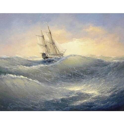 Diamond Mosaic Diy Diamond Embroidery Sailboat Sailing In The Waves Diamond Painting Cross Stitch Floral Rhinestone Decorations