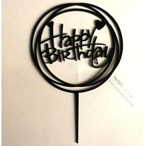 Free shipping 20 pcs Black Happy Birthday Acrylic Cake Topper Birthday Cake Decor