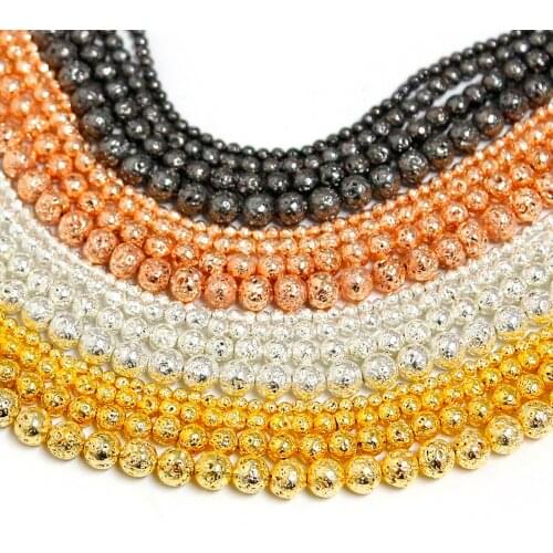 Natural Stone Beads 4/6/8/10mm Rose Gold Black Lava Hematite Beads Round Beads For Jewelry Making DIY Bracelet Necklace