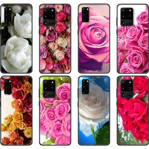Black tpu Case For Samsung galaxy S20 /S20 PLUS/S20 ultra/S20+ /S20FE back cover Flowers