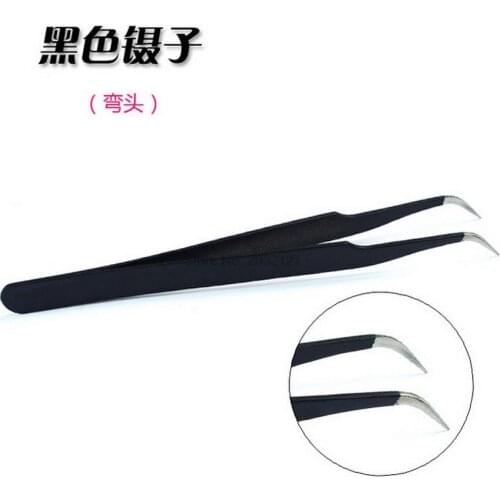By dhl or ems 500pcs Black Curved Straight Eyelash Tweezers Rhinestone Gems Eyelash Nippers Tweezers Makeup Nail Tool new
