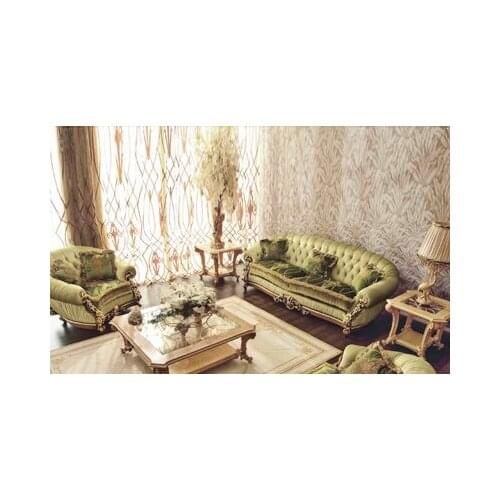 European style living room sofa luxury villa fabric sofa combination French solid wood carved settee model room furniture