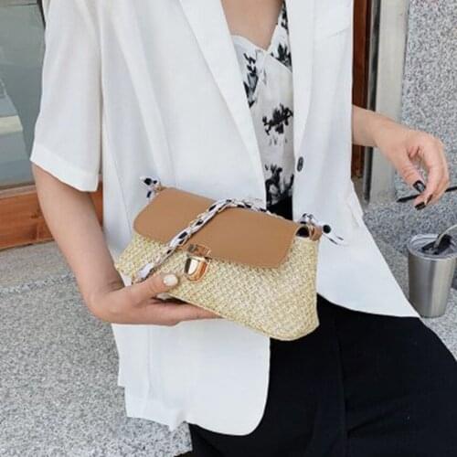 European and American style fashion messenger bag simple fashion texture straw saddle bag temperament straw shoulder bag