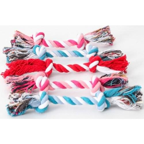 Pet Dog Puppy Double knot Chew knot toys pet supplies Clean teeth Durable Braided Bone Rope Random Color Pet molar toy