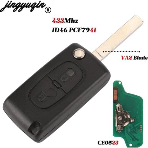 Jingyuqin 2 Buttons Auto Car Remote Key Fob ID46 Chip For Peugeot 207 307 VA2 Blabe ASK 433MHz PCF7941 VA2 Blade CE0536
