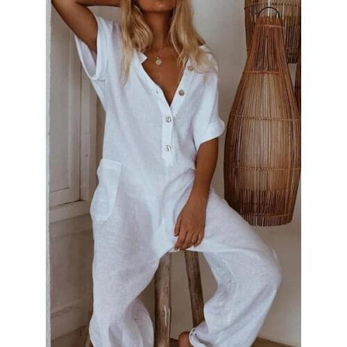 Plus size jumpsuit for women 4xl 5xl 6xl, peto,Summer peto short sleeve pocket white jumpsuits,combinaison femme grande taille