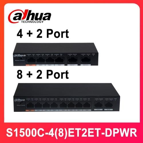 Dahua 4CH PoE Switch DH-S1500C-4ET2ET-DPWR 8CH S1500C-8ET2GT-DPWR Ethernet Network Switch 250m MAX Standard PoE for IP Camera