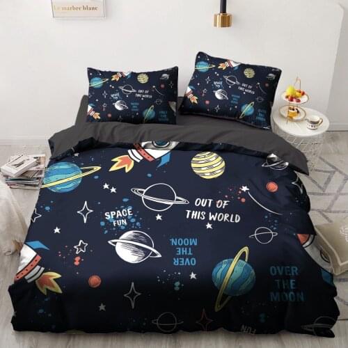 3D Space Universe Bedding Set Cartoon Duvet Cover Set Comforter Custom Bedclothes Black And White Bed Sets Dropshipping