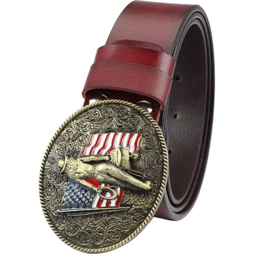 The flag of the United States in the western cowboy leather belt