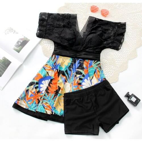 Lace Black Patchwork Swimsuit Conservative One Piece Swimwear Push Up Ladies Women Plus Size Bathing Suits Summer Swimdress 2021