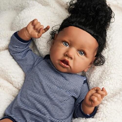 RBG 22 Inches Vinyl Lol Reborn Baby New Born Cutie Afro African American Girl Doll Lifelike Baby Toy New Year Gift For Children