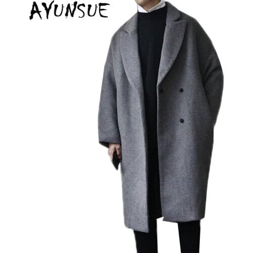 AYUNSUE Winter Jacket Men Thick Wool Coat Loose Jackets Fashion Outerwear Warm Man Casual Overcoat Pea Coat Plus Szie LX1104