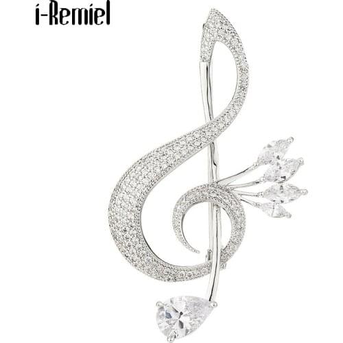 Fashion Crystal Music Note Brooch Zircon Luxury Charms Jewelry for Women Men Suit Coat Pin Women Accessories Party Friends Gifts