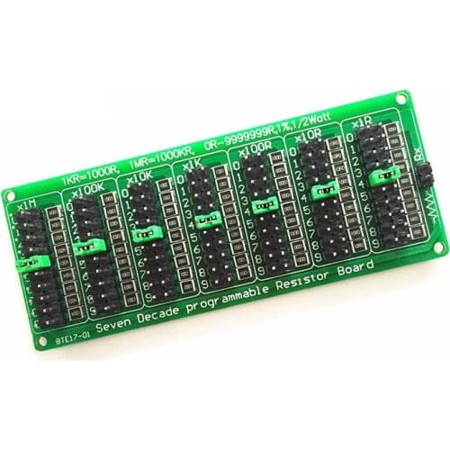 Seven Decade Programmable Resistor Resistance Board Module 1R - 9999999R Step 1R 1% 1/2 Watt jumper caps 200v
