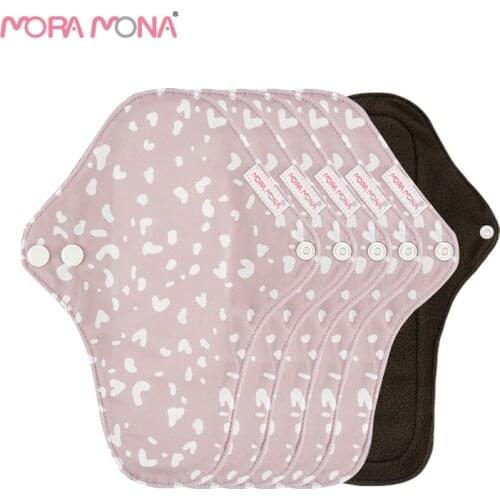 Mora Mona 5PCS Medium Size Washable Sanitary Napkins Lovely Pattern Cloth Bamboo Absorbency Menstrual Pads For Female 23*18cm