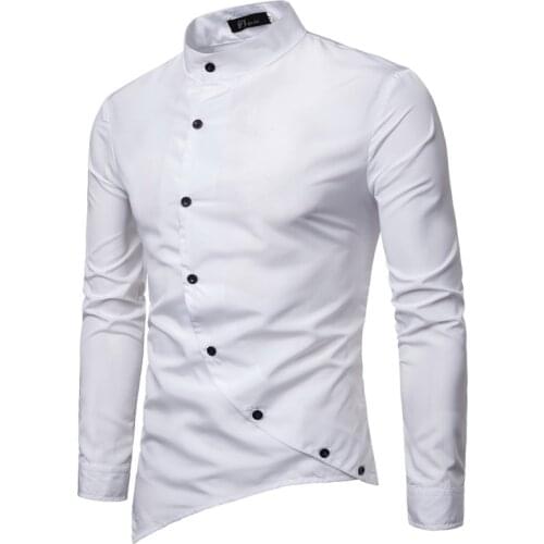 New 2019 Mens Brand Shirt Personality Twill Button Irregular Leisure Shirt Mens British Style Long Sleeve Slim Mens Shirts