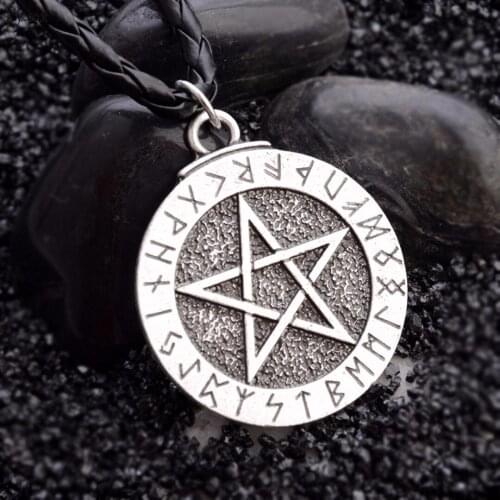 Mens Silver Norse Nordic Vikings Star Amulet Leather Necklace Jewelry Gift