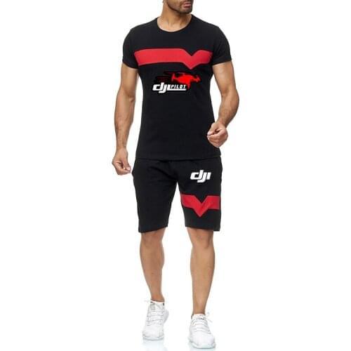 2021 The New Summer DJI Pilot Sign Print Mens Tracksuit T-shirts Shorts Set Two Piece Suit Beach Cotton Comfortable Harajuku