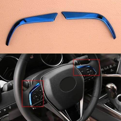 Stainless Steel 2pcs Car Steering Wheel Button Upper Cover Trim Strip Fit for Toyota Camry 2018 2019