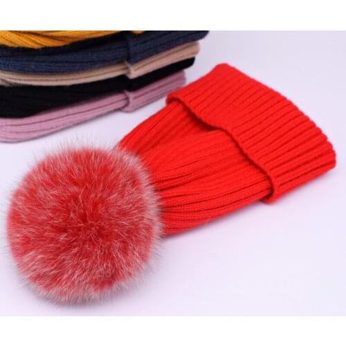 2021 New winter hat wool Fox fur luxury quality pompom hats beanie High quality Girls women bonnet winter hats for women