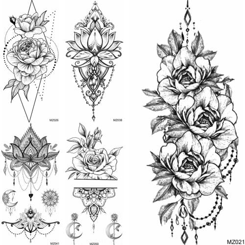 Fake Jewelry Temporary Tatoo Sticker Black Geometric Flower Tatoo For Women Girl Body Art Arm Chest Tatoo Waterproof Decor Decal