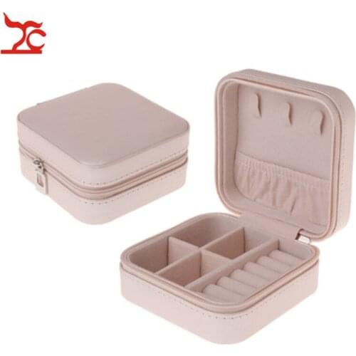 Portable Women Jewelry Box Cosmetic Zipper Leather Necklace Storage Organizer Case Ring Earring Packaging Travel Case Gift Box