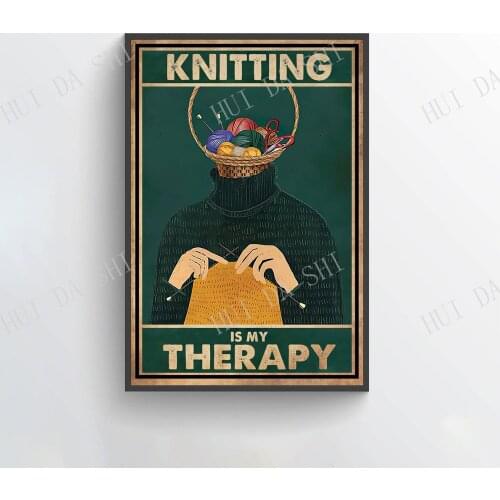Pot Head Poster - Knitting Is My Therapy, Crochet Art Prints, Loves Knitting Canvas, Knitting Wall Decor, Gift For Knitter