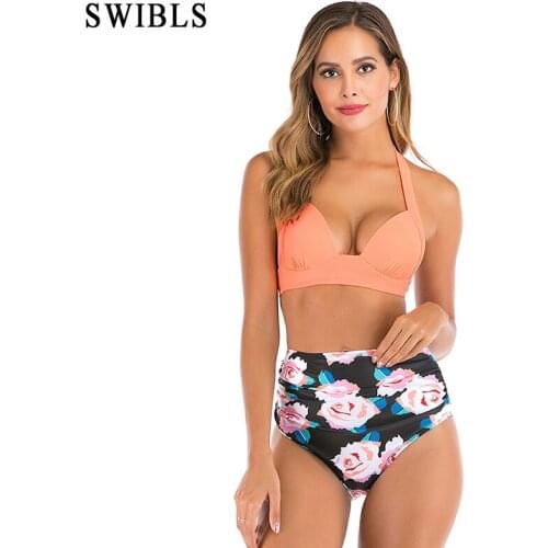 S-3XL Woman Plus Size Swimwear High Waist Bikini Women Bathing Suits Floral Vintage Female Sexy Bather Swimsuits New Styles 2020