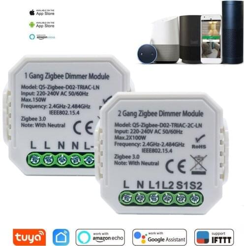 Tuya Smart Zigbee Dimmer Switch Module 220-240V 1/2 Gang With Neutral 2 Way Wireless Control Works With Alexa Google Home