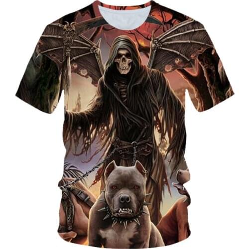 Vintage Gothic 3d tshirt heavy metal grim Reaper Skull Printed T shirt t-shirt harajuku Hip Hop Short sleeve Personalized Tops