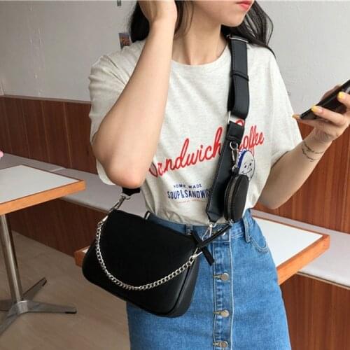 Vintage women Armpit bag luxury designer wide strap shoulder bag female chain messenger bag leather ladies purses and handbags