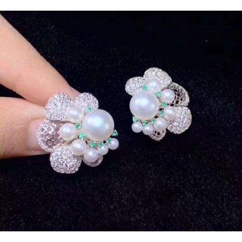 Cute romantic 100% real fresh water pearl stud earring 925 sterling silver fine women jewelry free shipping