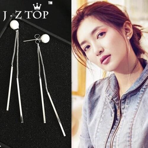 Temperament Imitation Pearl Stud Earrings Long Tassel Metal Chain Post Hanging Ear Line Female Fashion Oorbellen Jewelry Gifts