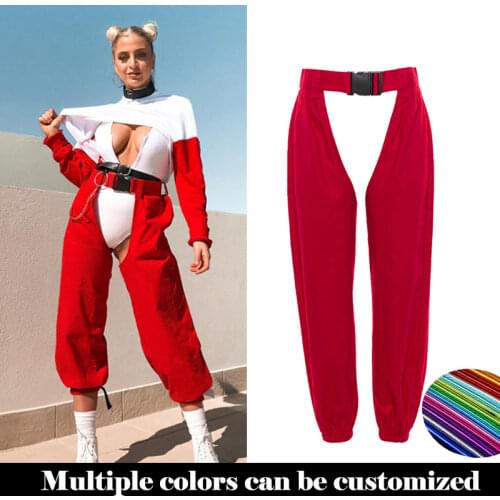 2020 WomenS Hip-Hop Dance Costumes Open Harem Pants Red Jazz Dance Pants Stage Performance Trousers Pole Dance Clothing DQS5237