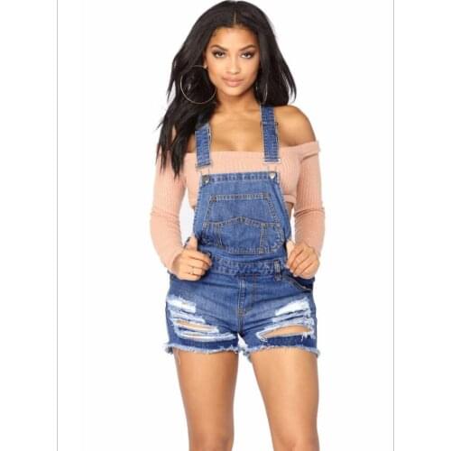Women Summer Denim Bib Overalls Jeans Shorts Jumpsuits And Rompers Playsuit Cute Kawaii Short Pants Denim Sleeveless Blue